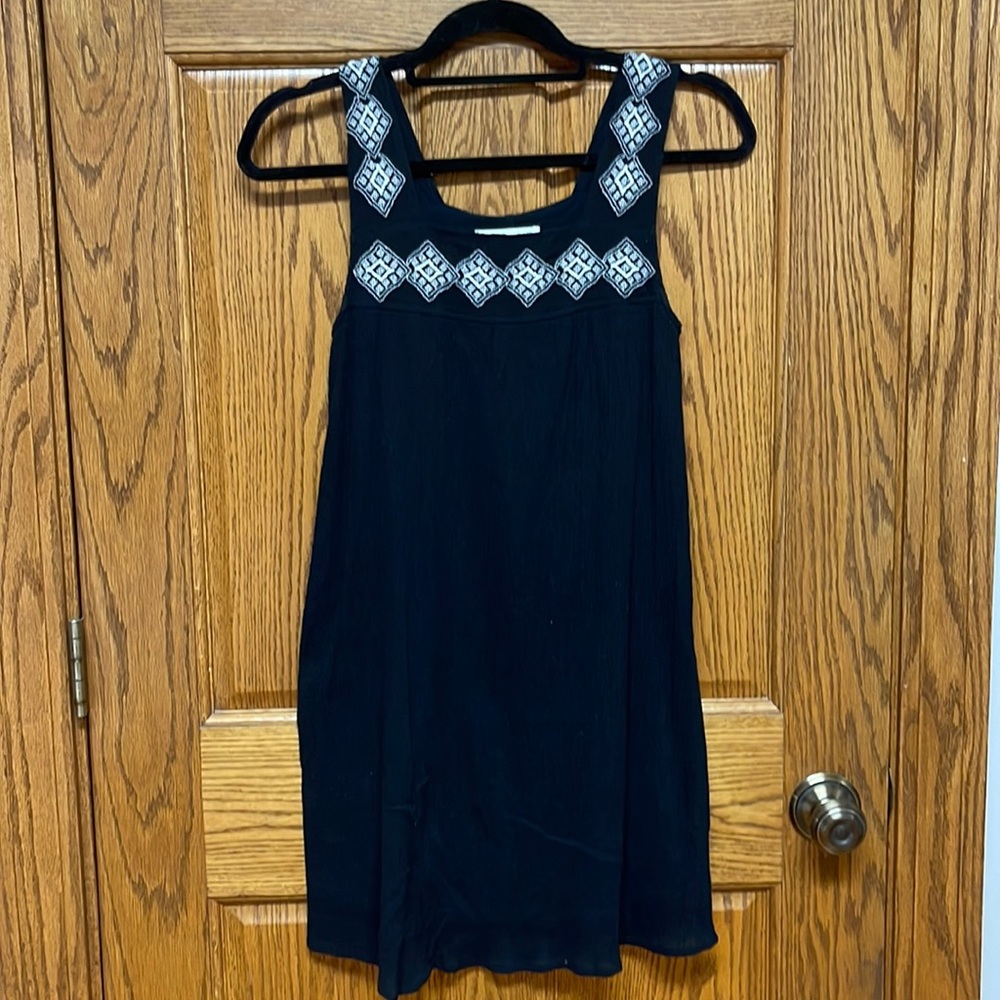 Abercrombie & Fitch Black Tank Dress with White Embroidered Trim